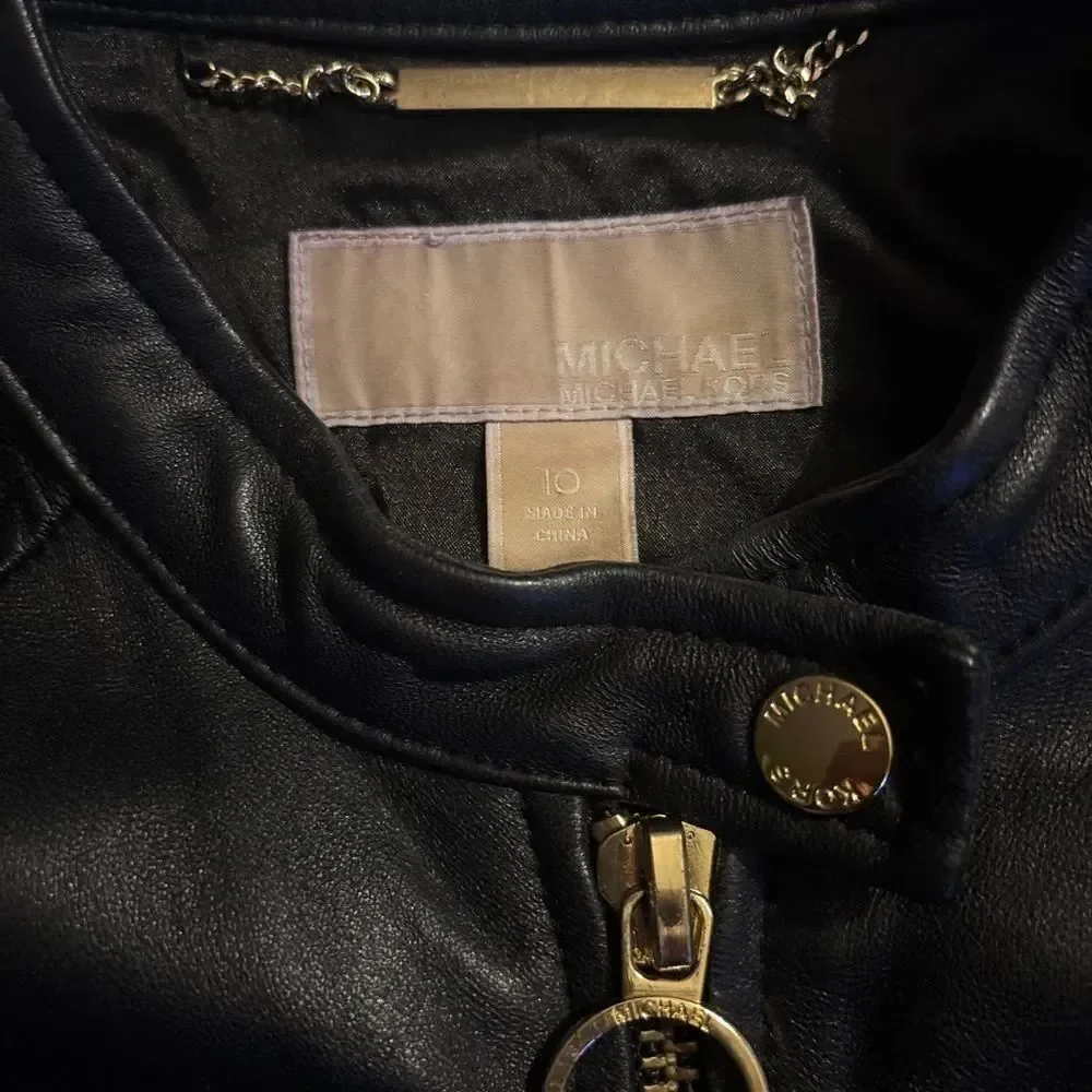 Rare ~Michael Michael Kors Suede-Paneled Lamb Leather Jacket in Black Size 10